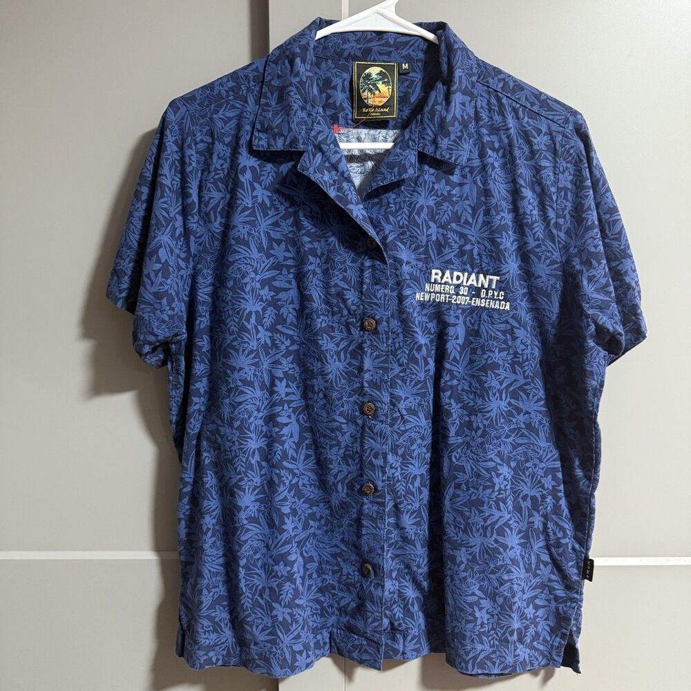 VTG Koko Island Short Sleeve Hawaiian Button Up Shirt Scenery Back Blue Medium